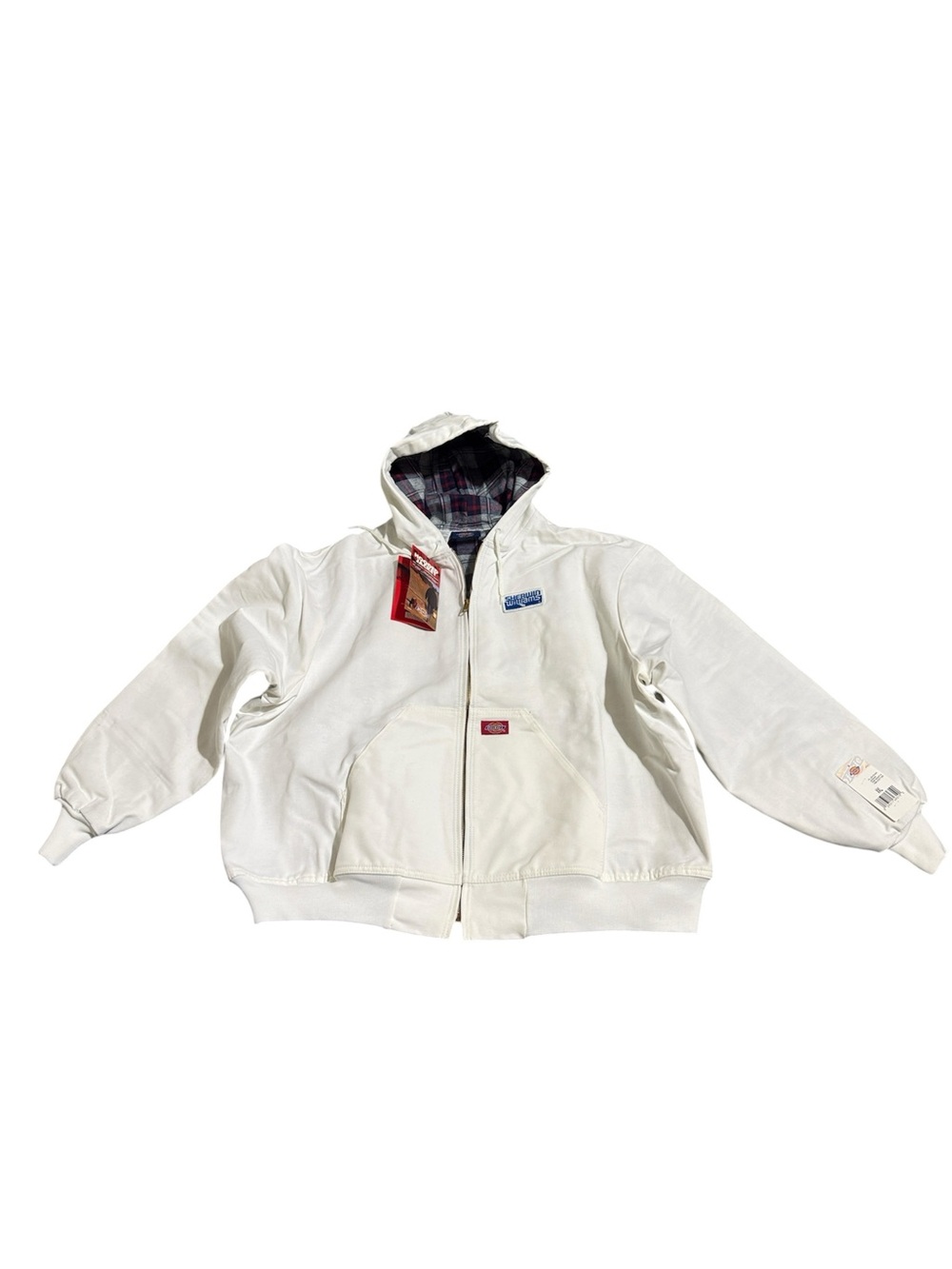 Vintage Shewrin Williams Dickies Bomber Work Jacket Size 2XL White Plaid Lined